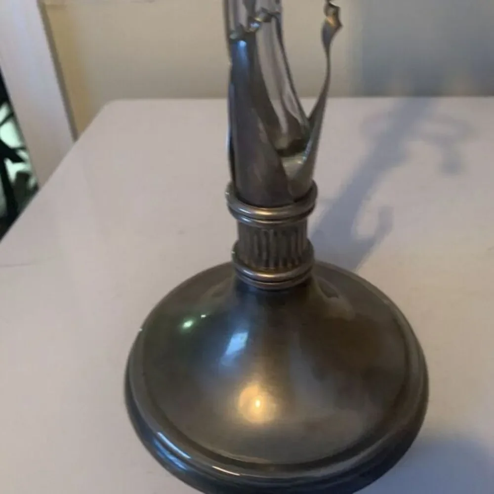 Vintage Blown Glass Lily Vase Art In Silver Tone Base Mid century‎